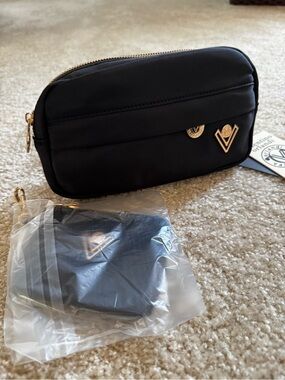 NWT - Valentino Orlandi Black Quilted Vegan Leather crossbody with small pouch